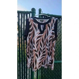 Bob Mackie brown, black and white Art to wear blouse size XL